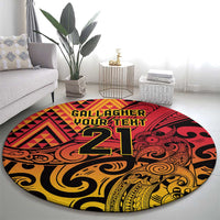 New Zealand Rangatira Custom Round Carpet Red and Gold Niho Taniwha Maori Tribal
