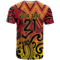 New Zealand Rangatira Custom T Shirt Red and Gold Niho Taniwha Maori Tribal