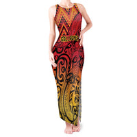 New Zealand Rangatira Custom Tank Maxi Dress Red and Gold Niho Taniwha Maori Tribal