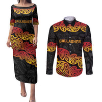 New Zealand Rugby Pacific Custom Couples Matching Puletasi and Long Sleeve Button Shirt Rangatira Maori Kowhaiwhai Pattern