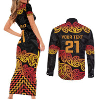 New Zealand Rugby Pacific Custom Couples Matching Short Sleeve Bodycon Dress and Long Sleeve Button Shirt Rangatira Maori Kowhaiwhai Pattern
