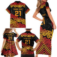 New Zealand Rugby Pacific Custom Family Matching Short Sleeve Bodycon Dress and Hawaiian Shirt Rangatira Maori Kowhaiwhai Pattern
