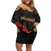 New Zealand Rugby Pacific Custom Off Shoulder Short Dress Rangatira Maori Kowhaiwhai Pattern
