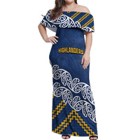 New Zealand Rugby Pacific Custom Off Shoulder Maxi Dress Kahupeka Maori Kowhaiwhai Pattern