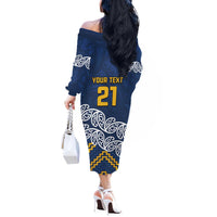 New Zealand Rugby Pacific Custom Off The Shoulder Long Sleeve Dress Kahupeka Maori Kowhaiwhai Pattern