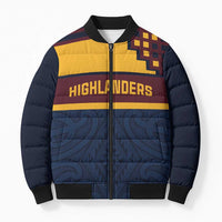 New Zealand Rugby Pacific Custom Bomber Puffer Jacket Kahupeka Retro 2025 Taniko Motif LT9 Unisex Blue - Polynesian Pride