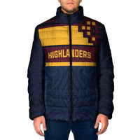 New Zealand Rugby Pacific Custom Padded Jacket Kahupeka Retro 2025 Taniko Motif LT9 Men Blue - Polynesian Pride