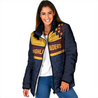 New Zealand Rugby Pacific Custom Padded Jacket Kahupeka Retro 2025 Taniko Motif LT9 Women Blue - Polynesian Pride
