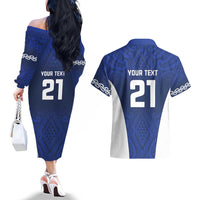 New Zealand Rugby Pacific Custom Couples Matching Off The Shoulder Long Sleeve Dress and Hawaiian Shirt Kahurangi Auckland All Blue