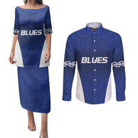 New Zealand Rugby Pacific Custom Couples Matching Puletasi and Long Sleeve Button Shirt Kahurangi Auckland All Blue