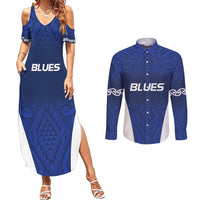 New Zealand Rugby Pacific Custom Couples Matching Summer Maxi Dress and Long Sleeve Button Shirt Kahurangi Auckland All Blue