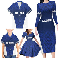 New Zealand Rugby Pacific Custom Family Matching Long Sleeve Bodycon Dress and Hawaiian Shirt Kahurangi Auckland All Blue
