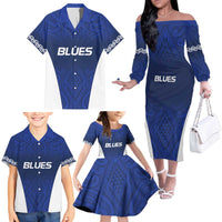 New Zealand Rugby Pacific Custom Family Matching Off The Shoulder Long Sleeve Dress and Hawaiian Shirt Kahurangi Auckland All Blue