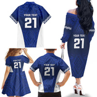New Zealand Rugby Pacific Custom Family Matching Off The Shoulder Long Sleeve Dress and Hawaiian Shirt Kahurangi Auckland All Blue