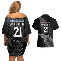 New Zealand Rugby Custom Couples Matching Off Shoulder Short Dress and Hawaiian Shirt Glory Be To Black Silver-fern - Polynesian Pride
