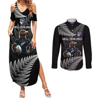 New Zealand Rugby Custom Couples Matching Summer Maxi Dress and Long Sleeve Button Shirt Glory Be To Black Silver-fern LT9 Black - Polynesian Pride