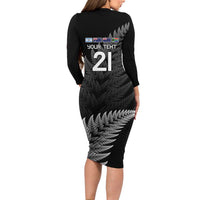 New Zealand Rugby Custom Family Matching Long Sleeve Bodycon Dress and Hawaiian Shirt Glory Be To Black Silver-fern - Polynesian Pride