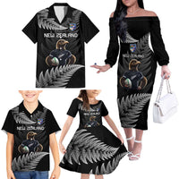 New Zealand Rugby Custom Family Matching Off The Shoulder Long Sleeve Dress and Hawaiian Shirt Glory Be To Black Silver-fern - Polynesian Pride