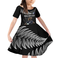New Zealand Rugby Custom Family Matching Off Shoulder Short Dress and Hawaiian Shirt Glory Be To Black Silver-fern - Polynesian Pride