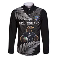 New Zealand Rugby Custom Family Matching Short Sleeve Bodycon Dress and Hawaiian Shirt Glory Be To Black Silver-fern - Polynesian Pride