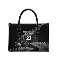New Zealand Rugby Custom Leather Bag Glory Be To Black Silver-fern - Polynesian Pride