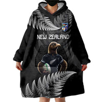 New Zealand Rugby Custom Wearable Blanket Hoodie Glory Be To Black Silver-fern - Polynesian Pride