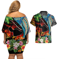 Hawaii Strong Maui Wildfire Couples Matching Off Shoulder Short Dress and Hawaiian Shirt Pray For Lahaina Maui LT9 - Polynesian Pride