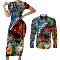 Hawaii Strong Maui Wildfire Couples Matching Short Sleeve Bodycon Dress and Long Sleeve Button Shirts Pray For Lahaina Maui LT9 Black - Polynesian Pride