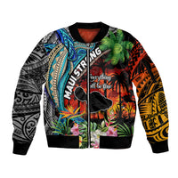Hawaii Strong Maui Wildfire Sleeve Zip Bomber Jacket Pray For Lahaina Maui LT9 Unisex Black - Polynesian Pride