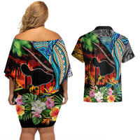Personalised Hawaii Strong Maui Wildfire Couples Matching Off Shoulder Short Dress and Hawaiian Shirt Pray For Lahaina Maui LT9 - Polynesian Pride