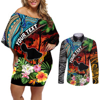 Personalised Hawaii Strong Maui Wildfire Couples Matching Off Shoulder Short Dress and Long Sleeve Button Shirts Pray For Lahaina Maui LT9 Black - Polynesian Pride