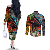 Personalised Hawaii Strong Maui Wildfire Couples Matching Off The Shoulder Long Sleeve Dress and Long Sleeve Button Shirts Pray For Lahaina Maui LT9 - Polynesian Pride