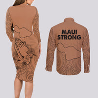 Hawaii Strong Maui Wildfire Couples Matching Long Sleeve Bodycon Dress and Long Sleeve Button Shirts No1 LT9 - Polynesian Pride