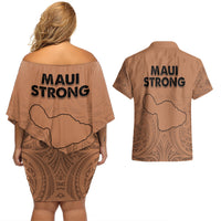 Hawaii Strong Maui Wildfire Couples Matching Off Shoulder Short Dress and Hawaiian Shirt No1 LT9 - Polynesian Pride
