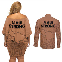Hawaii Strong Maui Wildfire Couples Matching Off Shoulder Short Dress and Long Sleeve Button Shirts No1 LT9 - Polynesian Pride