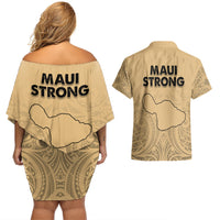 Hawaii Strong Maui Wildfire Couples Matching Off Shoulder Short Dress and Hawaiian Shirt No3 LT9 - Polynesian Pride