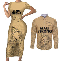 Hawaii Strong Maui Wildfire Couples Matching Short Sleeve Bodycon Dress and Long Sleeve Button Shirts No3 LT9 Nude - Polynesian Pride