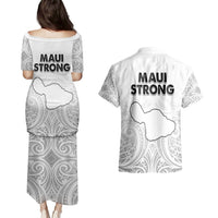 Hawaii Strong Maui Wildfire Couples Matching Puletasi Dress and Hawaiian Shirt No4 LT9 - Polynesian Pride
