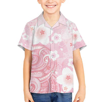Japan Sakura Floral with Polynesian Vibe Family Matching Long Sleeve Bodycon Dress and Hawaiian Shirt