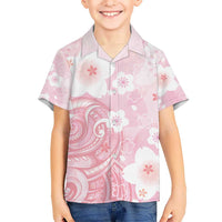 Japan Sakura Floral with Polynesian Vibe Kid Hawaiian Shirt LT9 Kid Pink - Polynesian Pride