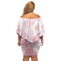 Japan Sakura Floral with Polynesian Vibe Off Shoulder Short Dress LT9 - Polynesian Pride