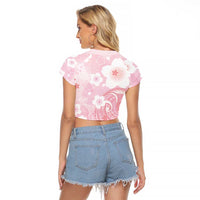 Japan Sakura Floral with Polynesian Vibe Raglan Cropped T Shirt LT9 - Polynesian Pride