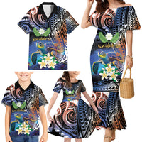 Marshall Islands Kwajalein Atoll Family Matching Mermaid Dress and Hawaiian Shirt Plumeria Sea Turtle with Polynesian Tribal