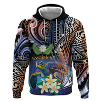 Marshall Islands Kwajalein Atoll Zip Hoodie Plumeria Sea Turtle with Polynesian Tribal
