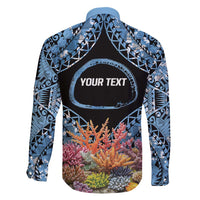 Personalised Nukuoro Micronesia Atoll Family Matching Long Sleeve Bodycon Dress and Hawaiian Shirt with Pacific Coral Reef