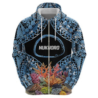 Personalised Nukuoro Micronesia Atoll Zip Hoodie with Pacific Coral Reef