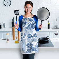 Vintage Hawaii Apron Hibiscus Tapa Tribal With Hawaiian Quilt Pattern Blue - Polynesian Pride