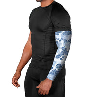 Vintage Hawaii Arm Sleeves Hibiscus Tapa Tribal With Hawaiian Quilt Pattern Blue - Polynesian Pride