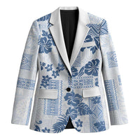 Vintage Hawaii Blazer Hibiscus Tapa Tribal With Hawaiian Quilt Pattern Blue - Polynesian Pride