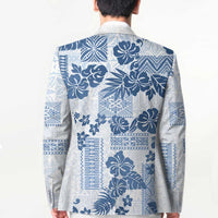 Vintage Hawaii Blazer Hibiscus Tapa Tribal With Hawaiian Quilt Pattern Blue - Polynesian Pride